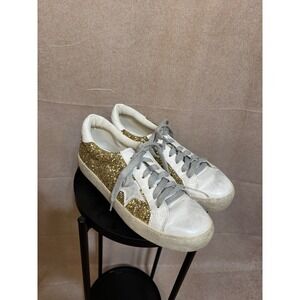Sarabasic Collection Gold Glitter Star Low Sneakers White Distressed 338-26 40